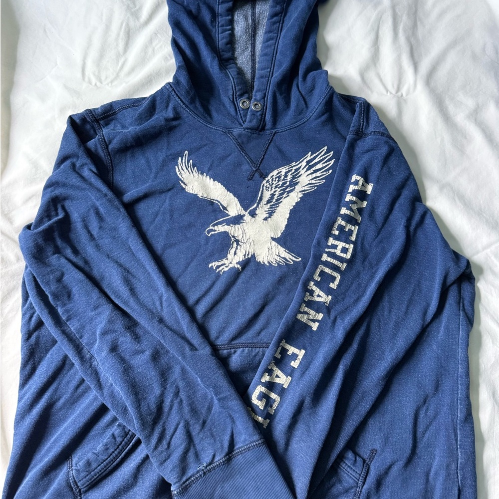 American Eagle Outfitters Men's Navy Hoodie with Eagle Graphic